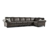 Furnishings For Less Oakland Long 6 Seater Leather Corner Sofa Chesterfield Style - Charcoal - Right Hand Facing
