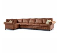 Furnishings For Less Oakland Long 6 Seater Leather Corner Sofa Chesterfield Style - Tan - Left Hand Facing