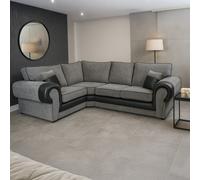 Furnishings For Less Portland Mixed Fabric Cord 4 Seater Corner Sofa - Black and Grey - Left Hand Facing