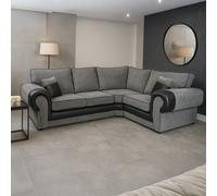 Furnishings For Less Portland Mixed Fabric Cord 4 Seater Corner Sofa - Black and Grey - Right Hand Facing