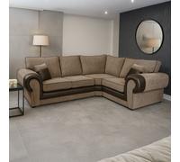 Furnishings For Less Portland Mixed Fabric Cord 4 Seater Corner Sofa - Brown and Beige - Right Hand Facing