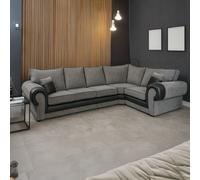 Furnishings For Less Portland Mixed Fabric Cord 5 Seater L Shape Corner Sofa - Black and Grey - Right Hand Facing