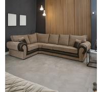 Furnishings For Less Portland Mixed Fabric Cord 5 Seater L Shape Corner Sofa - Brown and Beige - Left Hand Facing