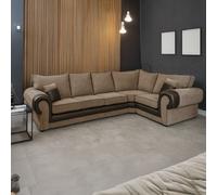 Furnishings For Less Portland Mixed Fabric Cord 5 Seater L Shape Corner Sofa - Brown and Beige - Right Hand Facing