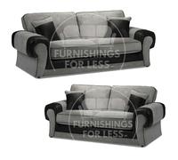 Furnishings For Less UK Portland Fabric Sofa Suite Rolled Arms 3 Seater And 2 Seater Black And Grey