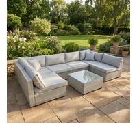 Furnishings For Less Rattan U Shaped Grey Sofa + Glass Coffee Table Outdoor Seating