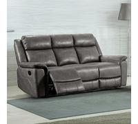Furnishings For Less Toronto Reclining Leather-Like 3 Seater Sofa Black or Grey - Grey