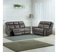 Furnishings For Less Toronto Reclining Leather-Like Sofa Suite Black or Grey - Grey
