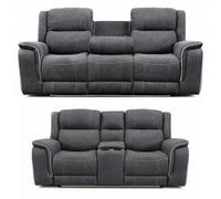 Furnishings For Less UK Anna Grey Fabric Electric Reclining Sofa Suite Usb Charging Cup Holder