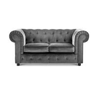 Furnishings For Less UK Ashbourne Chesterfield Large Grey Velvet Fabric 2 Seater Sofa Studded Design