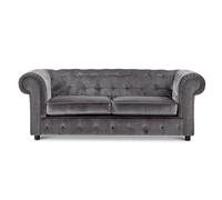 Furnishings For Less UK Ashbourne Chesterfield Large Grey Velvet Fabric 3 Seater Sofa Studded Design