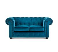 Furnishings For Less UK Ashbourne Chesterfield Large Indigo Blue Velvet Fabric 2 Seater Sofa Studded Design