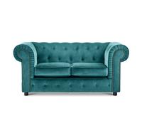 Furnishings For Less UK Ashbourne Chesterfield Large Teal Velvet Fabric 2 Seater Sofa Studded Design
