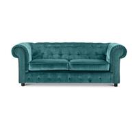 Furnishings For Less UK Ashbourne Chesterfield Large Teal Velvet Fabric 3 Seater Sofa Studded Design