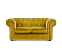 Furnishings For Less UK Ashbourne Chesterfield Large Tumeric Velvet Fabric 2 Seater Sofa Studded Design