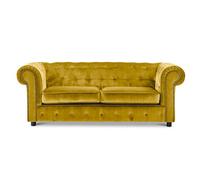 Furnishings For Less UK Ashbourne Chesterfield Large Tumeric Velvet Fabric 3 Seater Sofa Studded Design