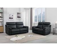 Furnishings For Less UK Austin Genuine Reclining Sofa Suite Manual Recliner Set Real Leather in Black Furnishings For Less UK Black