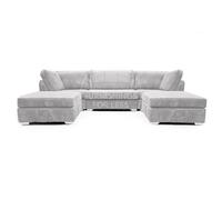 Furnishings For Less UK Bishop U Shaped Soft Fabric Jumbo Cord Detachable 5 Seater Large Sofa in Silver Furnishings For Less UK Silver