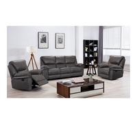 Furnishings For Less UK Boston Grey Fabric Large 3 Piece Sofa Suite Manual Reclining Armchairs + Static 3 Seater Seater Sofa