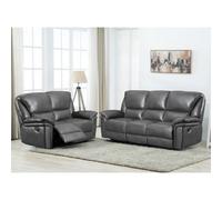Furnishings For Less UK Boston Grey Leather Large Sofa Suite Manual Reclining Sofa Set 3 + 2 Seater Sofas