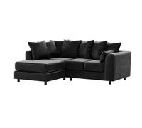 Furnishings For Less UK Brooklyn Plush Velvet 3 To 4 Seater L Shaped Corner Sofa Foam Black Left Hand Facing