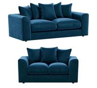 Furnishings For Less UK Brooklyn Plush Velvet Fibre Fabric Sofa Set 3 & 2 Seater sofa in Blue Furnishings For Less UK Blue