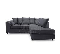 Furnishings For Less UK Casper Soft Chenille Fabric 3 To 4 Seater L Shaped Corner Sofa Black Right Hand Facing - Scatter Back
