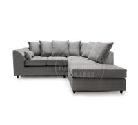 Furnishings For Less UK Casper Soft Chenille Fabric 3 To 4 Seater L Shaped Corner Sofa Grey Right Hand Facing - Scatter Back
