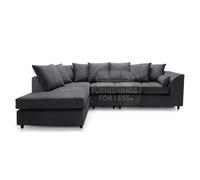 Furnishings For Less UK Casper Soft Chenille Fabric 5 Seater L Shaped Corner Sofa Black Left Hand Facing - Scatter Back