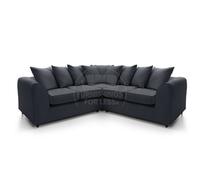 Furnishings For Less UK Casper Soft Chenille Fabric 5 Seater L Shaped Corner Sofa Black - Scatter Back