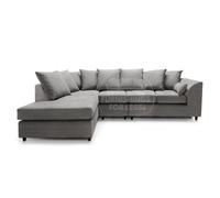 Furnishings For Less UK Casper Soft Chenille Fabric 5 Seater L Shaped Corner Sofa Grey Left Hand Facing - Scatter Back