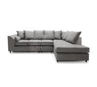 Furnishings For Less UK Casper Soft Chenille Fabric 5 Seater L Shaped Corner Sofa Grey Right Hand Facing - Scatter Back