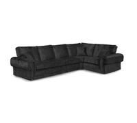 Furnishings For Less UK Chelsea Black Crushed Velvet Long 5 Seater Large Corner Sofa 3 Corner 1 Rolled Arms