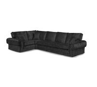 Furnishings For Less UK Chelsea Crushed Velvet Long 5 Seater Large Corner Sofa 1 Corner 3 Rolled Arms in Black Furnishings For Less UK Black