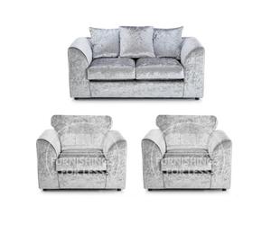 Furnishings For Less UK Crystal Crushed Velvet 3 Piece Sofa Set - 2 1 1 Silver - Scatter Back