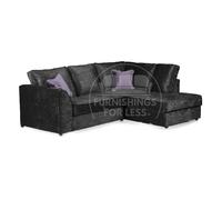 Furnishings For Less UK Crystal Crushed Velvet 3 to 4 Seater L Shaped Corner Sofa Right Hand Facing in Black Furnishings For Less UK Black