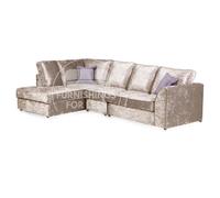 Furnishings For Less Crystal Crushed Velvet Full Back 5 Seater L Shaped Corner Sofa - Mink - Left Hand Facing