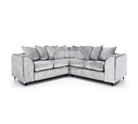 Furnishings For Less UK Crystal Crushed Velvet Fabric 5 Seater L Shaped Corner Sofa Silver - Scatter Back