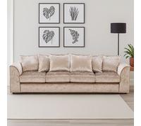 Furnishings For Less UK Crystal Crushed Velvet Long 4 Seater Sofa Scatter Back Curved Arm in Beige Furnishings For Less UK Beige