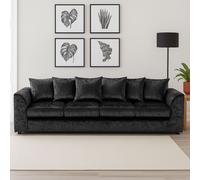 Furnishings For Less UK Crystal Crushed Velvet Long 4 Seater Sofa Scatter Back Curved Arm in Black Furnishings For Less UK Black