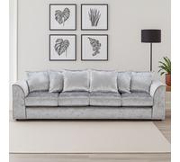 Furnishings For Less UK Crystal Crushed Velvet Long 4 Seater Sofa Scatter Back Curved Arm in Silver Furnishings For Less UK Silver