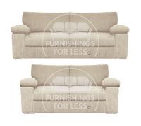 Furnishings For Less UK Delta Fabric Sofa Suite Padded Arms Jumbo Cord 3 & 2 Seater in Cream Furnishings For Less UK Cream
