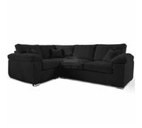 Furnishings For Less UK Delta Large Black 4 Seater Corner Sofa Left Hand Facing Jumbo Cord L Shape