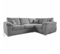 Furnishings For Less UK Delta Large Grey 4 Seater Corner Sofa Right Hand Facing Jumbo Cord L Shape