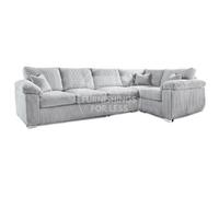 Furnishings For Less UK Delta Large Long Narrow Silver 5 Seater Corner Sofa Right Hand Facing Jumbo Cord L Shape
