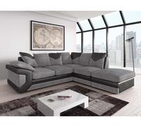 Furnishings For Less UK Dino Large Black And Grey L Shaped Corner Sofa With Footstool - Right Hand Facing