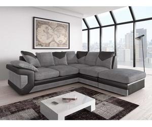 Furnishings For Less UK Dino Large Black And Grey L Shaped Corner Sofa With Footstool - Right Hand Facing