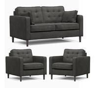 Furnishings For Less UK Eden Graphite Chenille Fabric 3 Piece Sofa Suite 2 Seater And 2 Armchairs