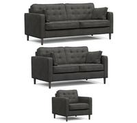 Furnishings For Less UK Eden Graphite Chenille Fabric 3 Piece Sofa Suite 3 Seater, 2 Seater And Armchair