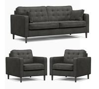 Furnishings For Less UK Eden Graphite Chenille Fabric 3 Piece Sofa Suite 3 Seater And 2 Armchairs